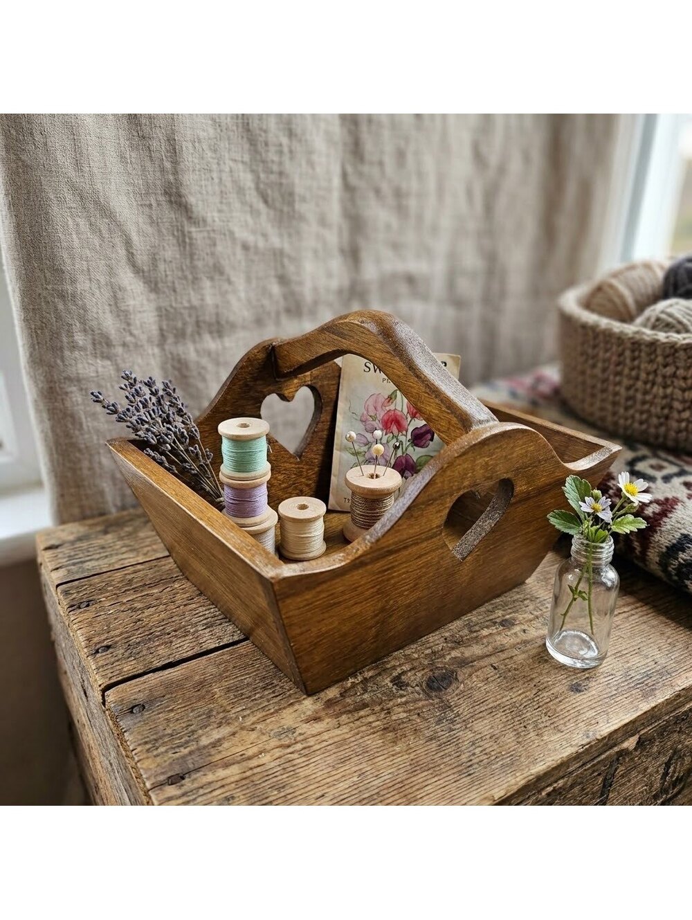 vintage wooden caddy or cutlery tray